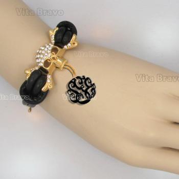 Monogram Bracelet, Skull Leather Bracelet, Hand Madem Custom Initials, Personalized, Jewelry ...